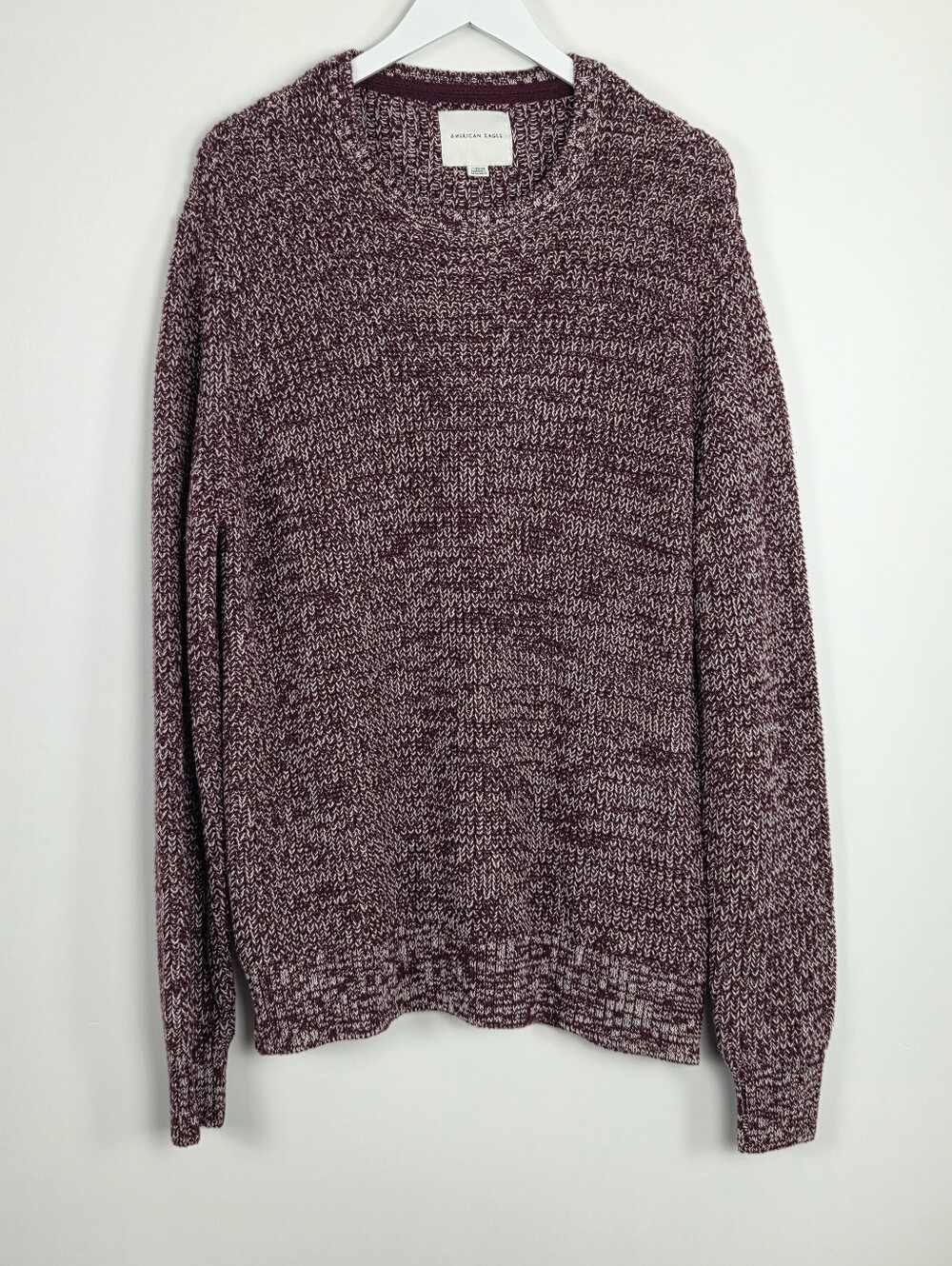 American Eagle Outfitters Men's Burgundy White Marled Chunky Knit Sweater XL